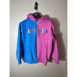 Teddy Fresh Adult Large Full Zip Blue/Pink Hoodie Sweatshirt Jacket